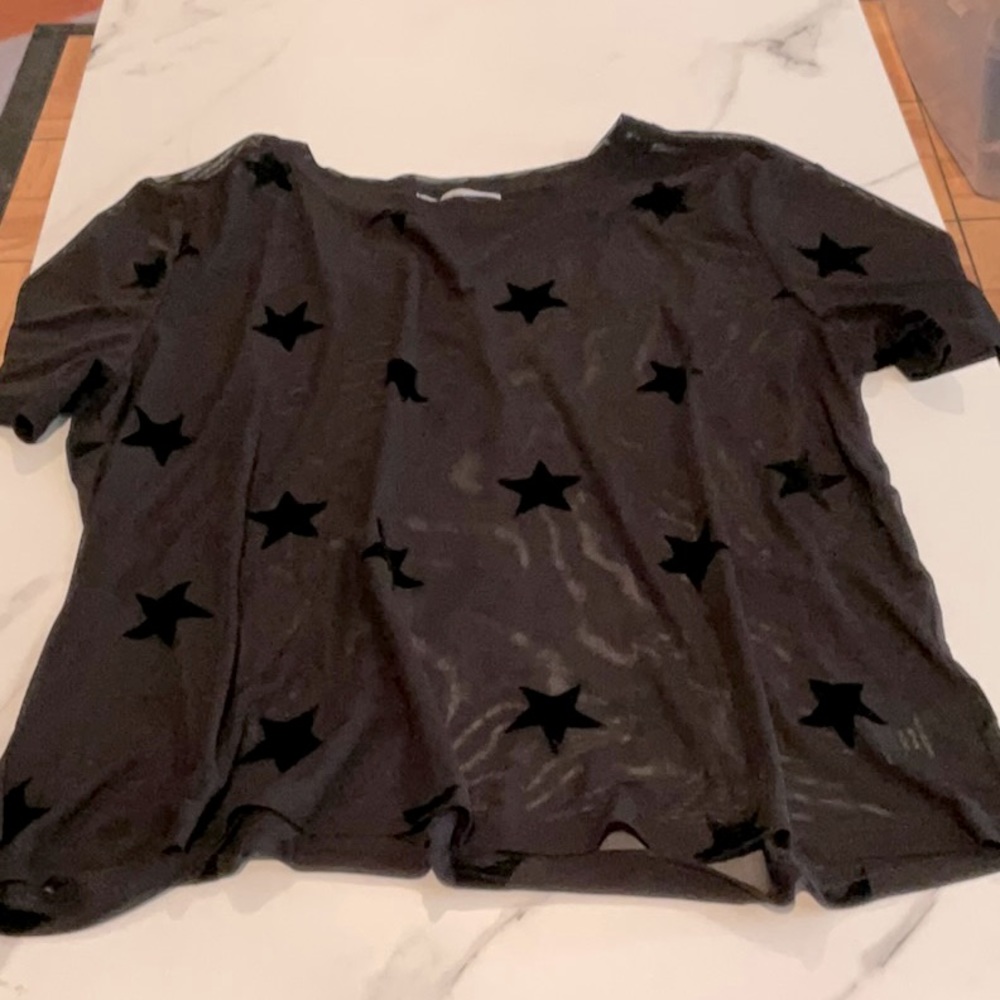 Charlotte Russe black crewneck T-shirt with velvety stars. Size medium.